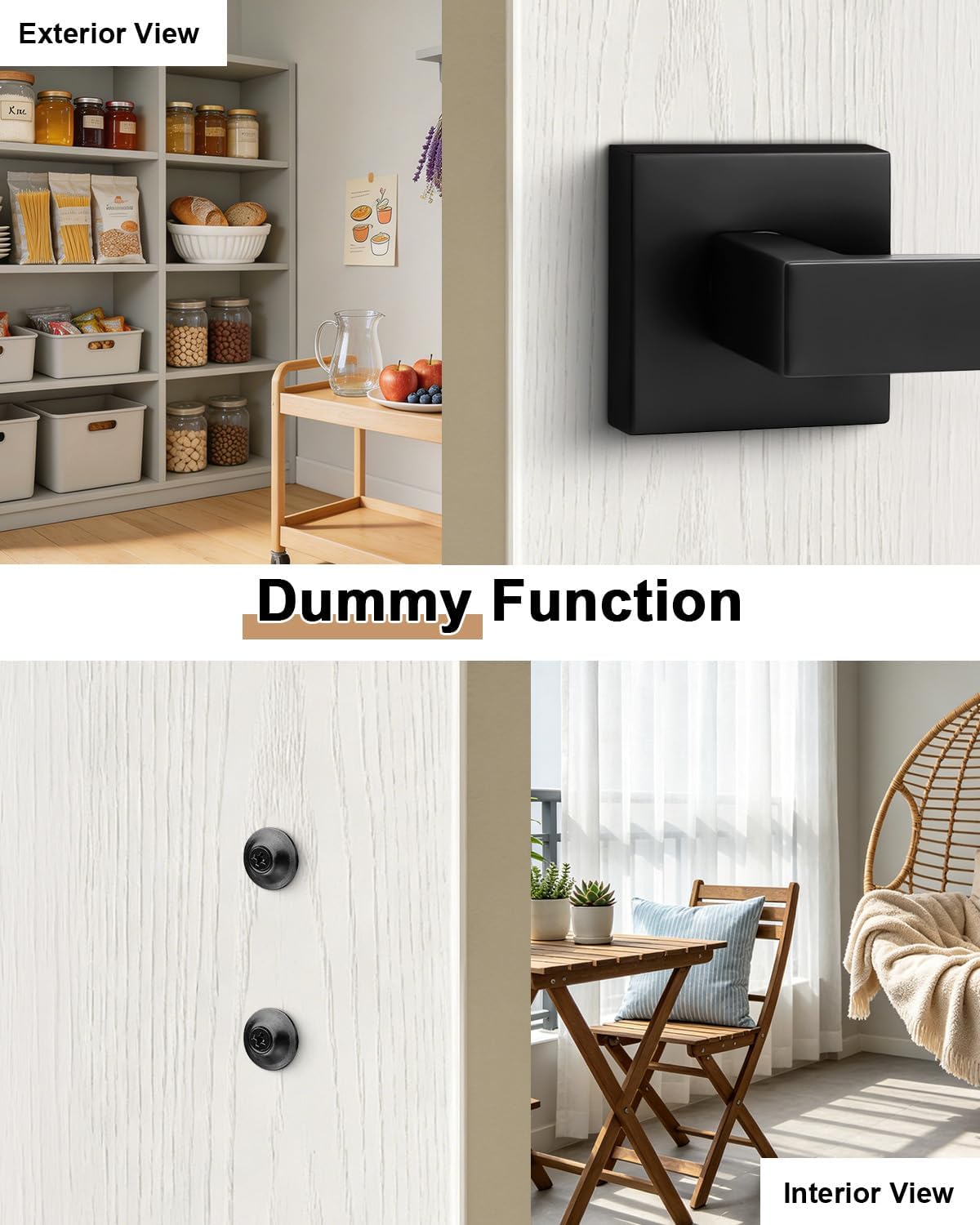 Probrico Matte Black Dummy Interior Door Handles, 8 Pack Square Non-Turning Single Side Pull Only Zinc Alloy Door Lever for Closet Pantry