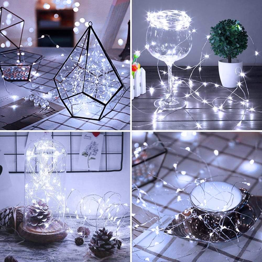 8 Pack LED Fairy Lights Battery Operated 20FT 60 LEDs Silver Wire String Lights Twinkle Lights Starry Fairy Lights for Bedroom Christmas Wedding Party Indoor Outdoor Decorations, Cool White