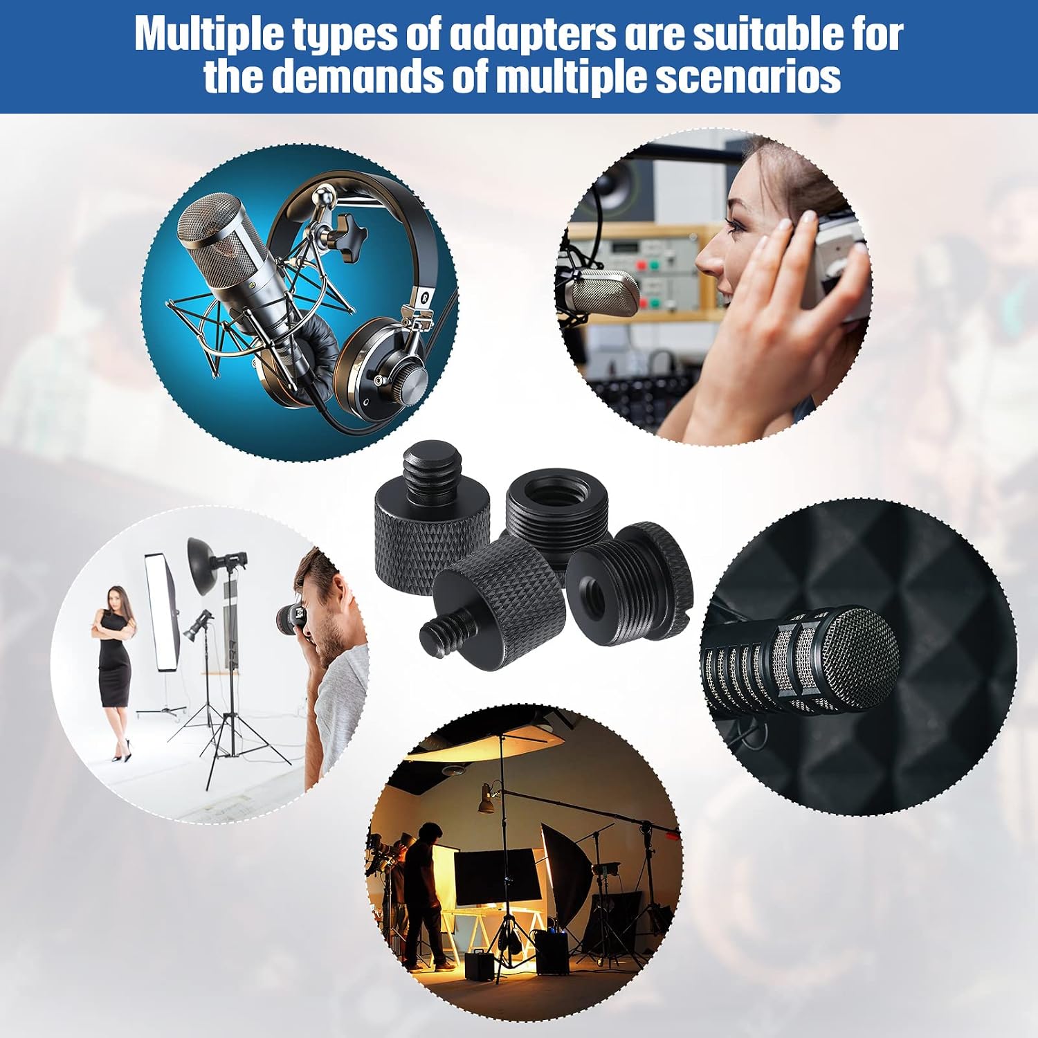 Moxweyeni 8pcs Mic Stand Adapter Screw Thread Adapter for Microphone, Black