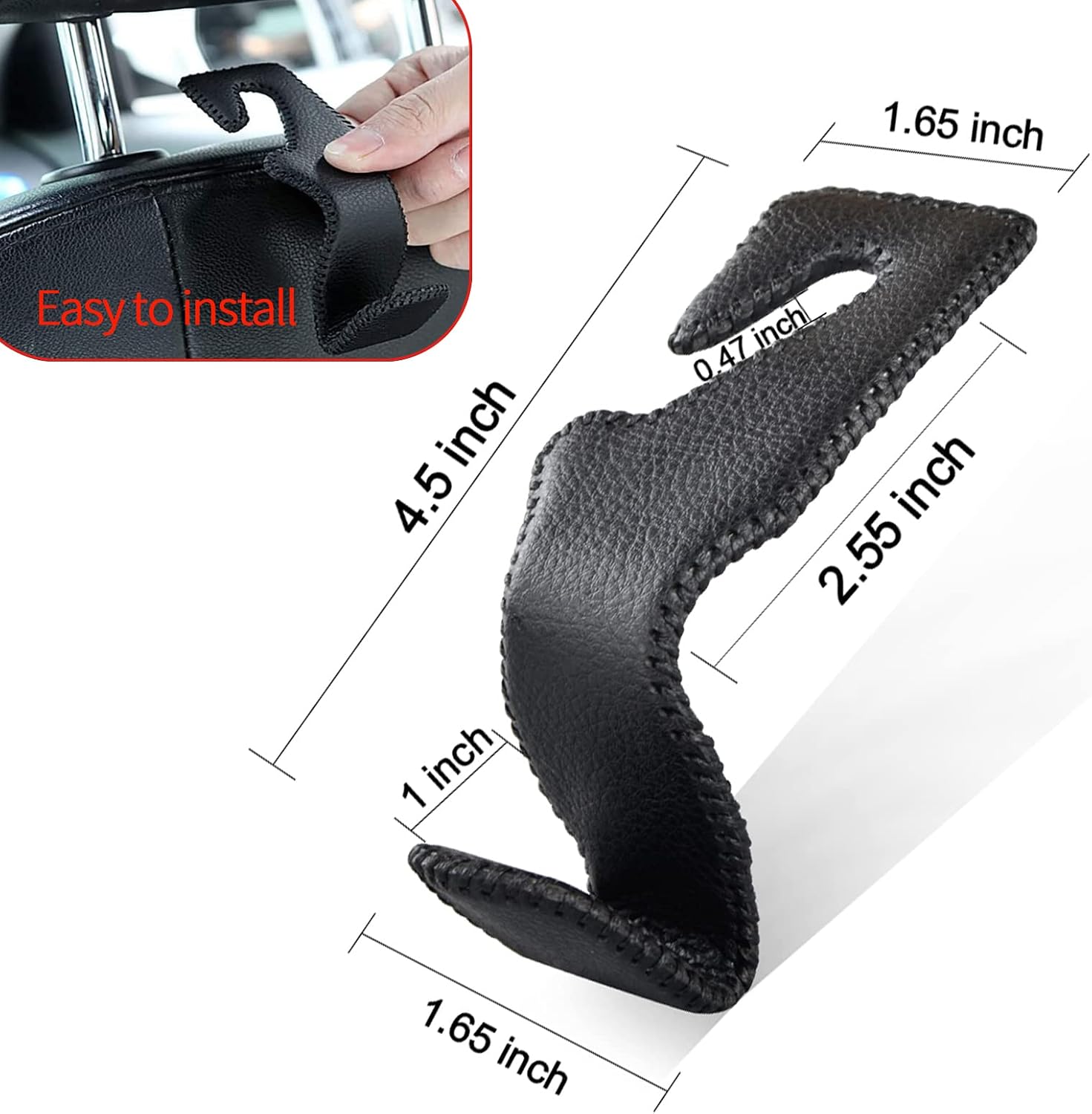 2 Pack Car Headrest Hooks, Microfiber Leather & Alloy Purse Hook Holds 45lb