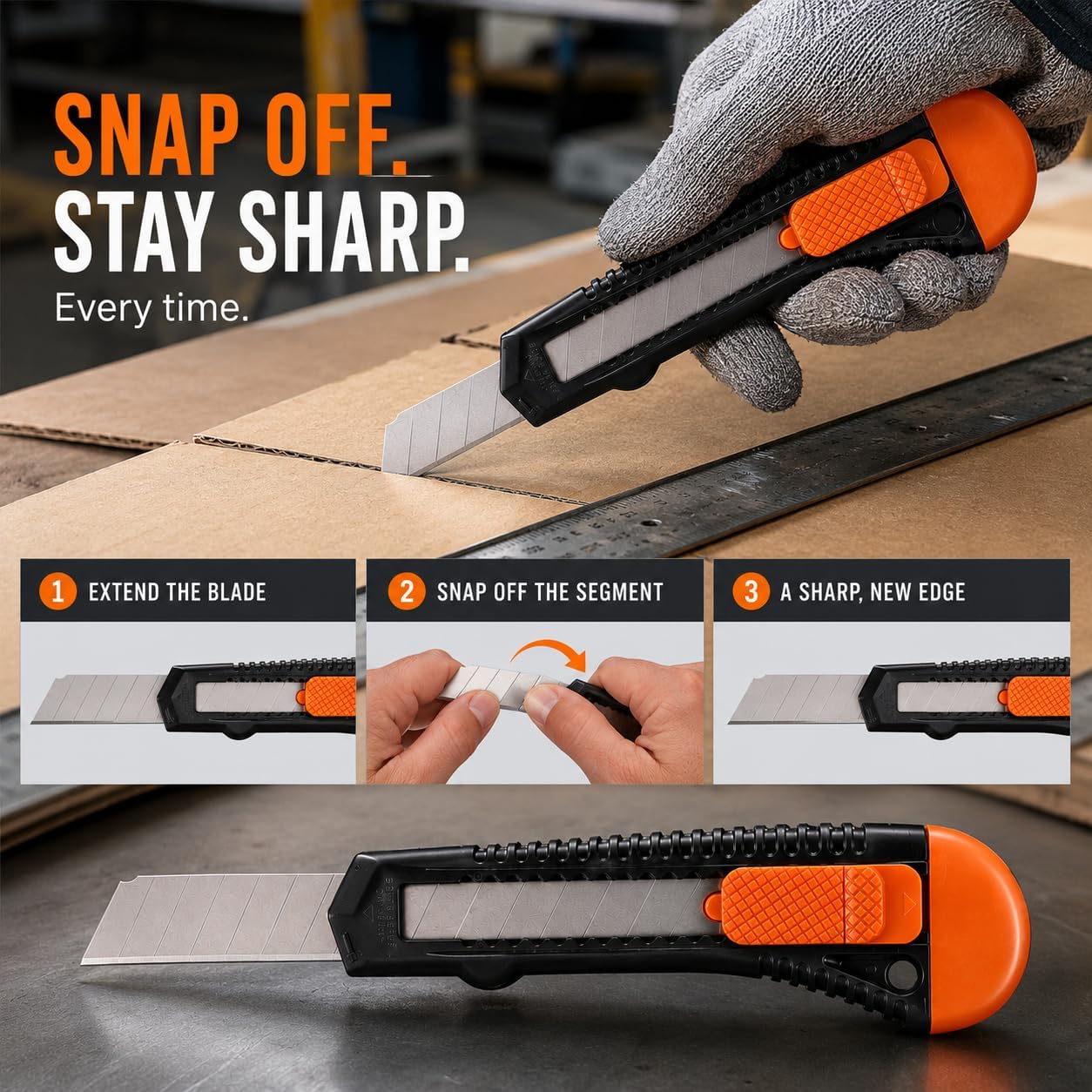 REXBETI 12-Pack Utility Knife, Retractable Box Cutter for Cartons, Cardboard and Boxes, 18mm Wider Razor Sharp Blade, Smooth Mechanism, Perfect for Office and Home use