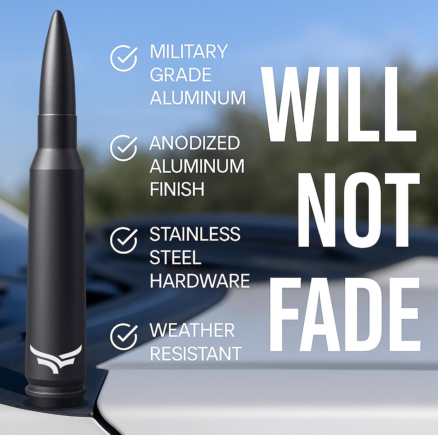 EcoAuto 50 Cal Bullet Antenna for Ford F150 F250 F350 & Dodge Ram & Ford Raptor Bronco - Instantly Upgrade Your Truck Look with F150 Antenna - Anti-Theft Antenna Topper - Matte Black Bullet Antenna