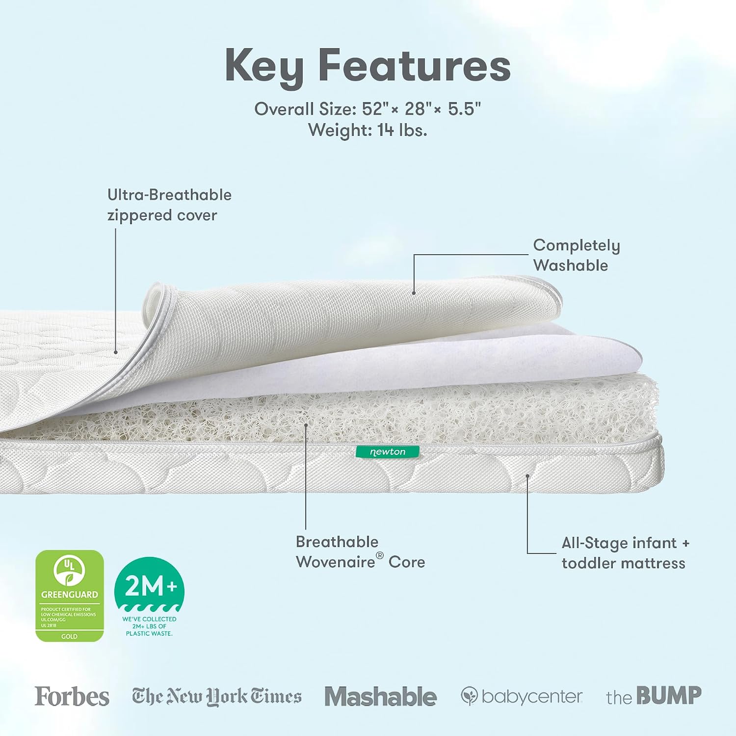 Newton Baby Crib Mattress & Toddler Bed, Breathable & Washable - White