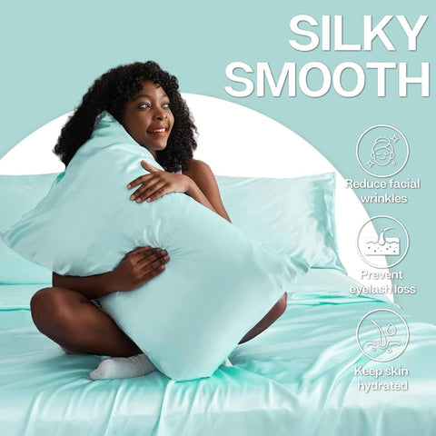 MR&HM Satin Pillowcase 2 Pack, King Size 20"x40", Turquoise