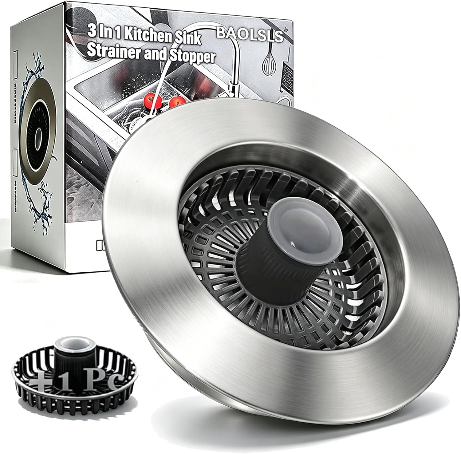 BAOLSLS 3 in 1 Kitchen Sink Stopper, Pop Up Kitchen Sink Drain Strainer