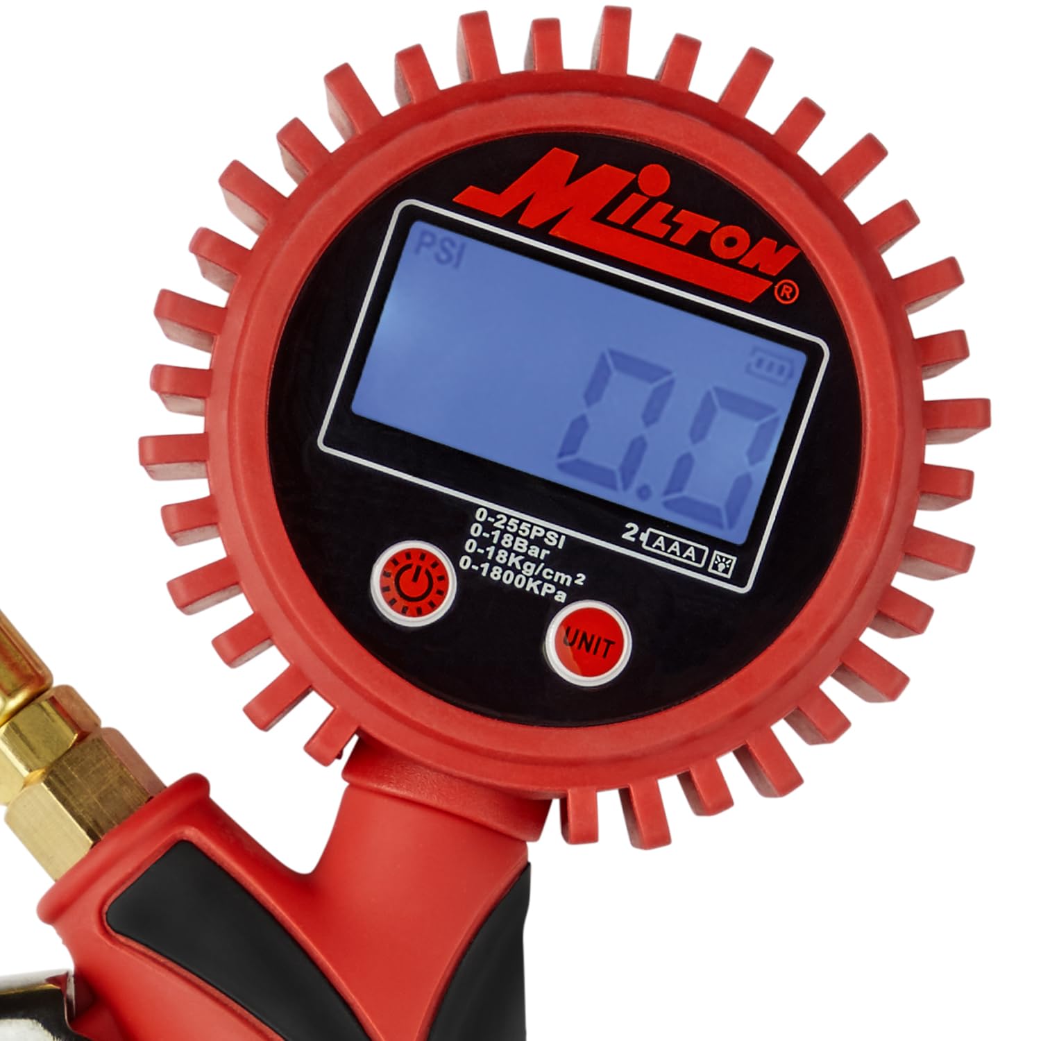 Heavy-Duty Digital Tire Pressure Gauge with Inflator, Clip-on Air Chuck, 20” Air Hose, Easy to Read 0.1 Display, Pistol Grip Handle, Max 255 PSI, 1/4" NPT, Assembled in USA