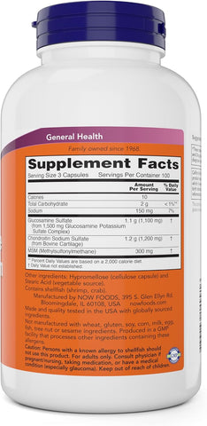 Now Glucosamine & Chondroitin with MSM, 300 Capsules (Pack of 2)