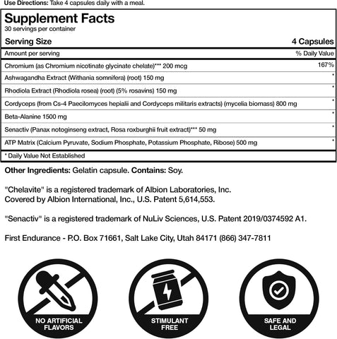 FIRST ENDURANCE OptygenHP - Premium Endurance Supplement | Boost Power | Increase Performance and Endurance | Improves Oxygen Utilization| 120 Capsules