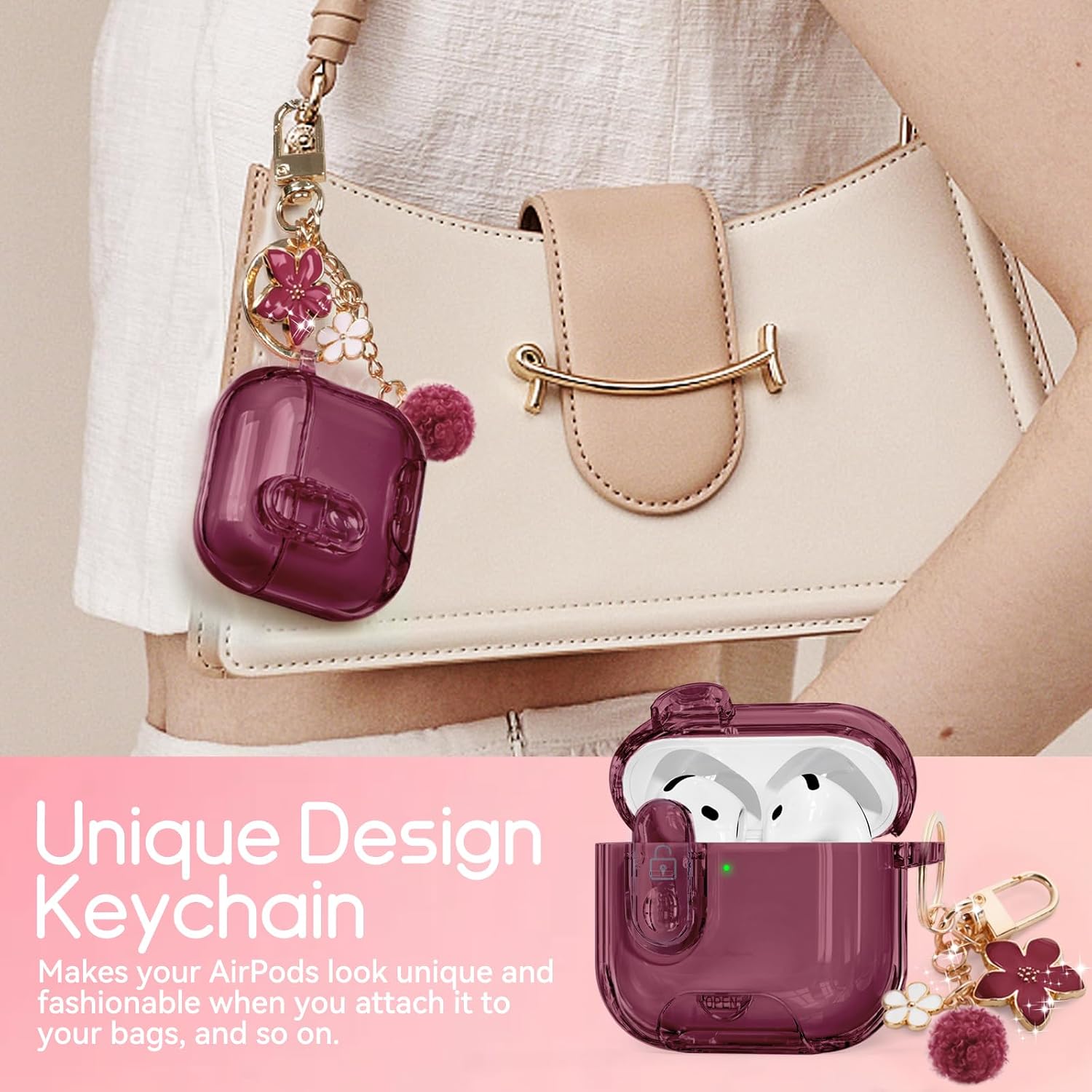 for AirPods 4 Case 2024 with Safety Lock,Wine Red
