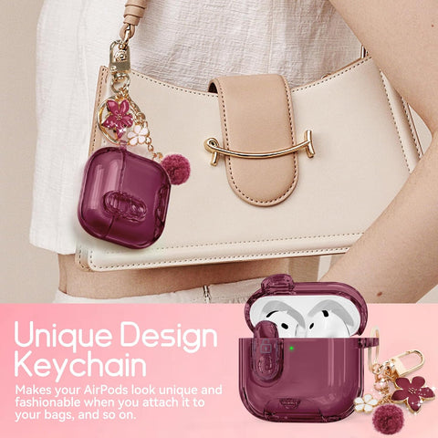 for AirPods 4 Case 2024 with Safety Lock,Wine Red