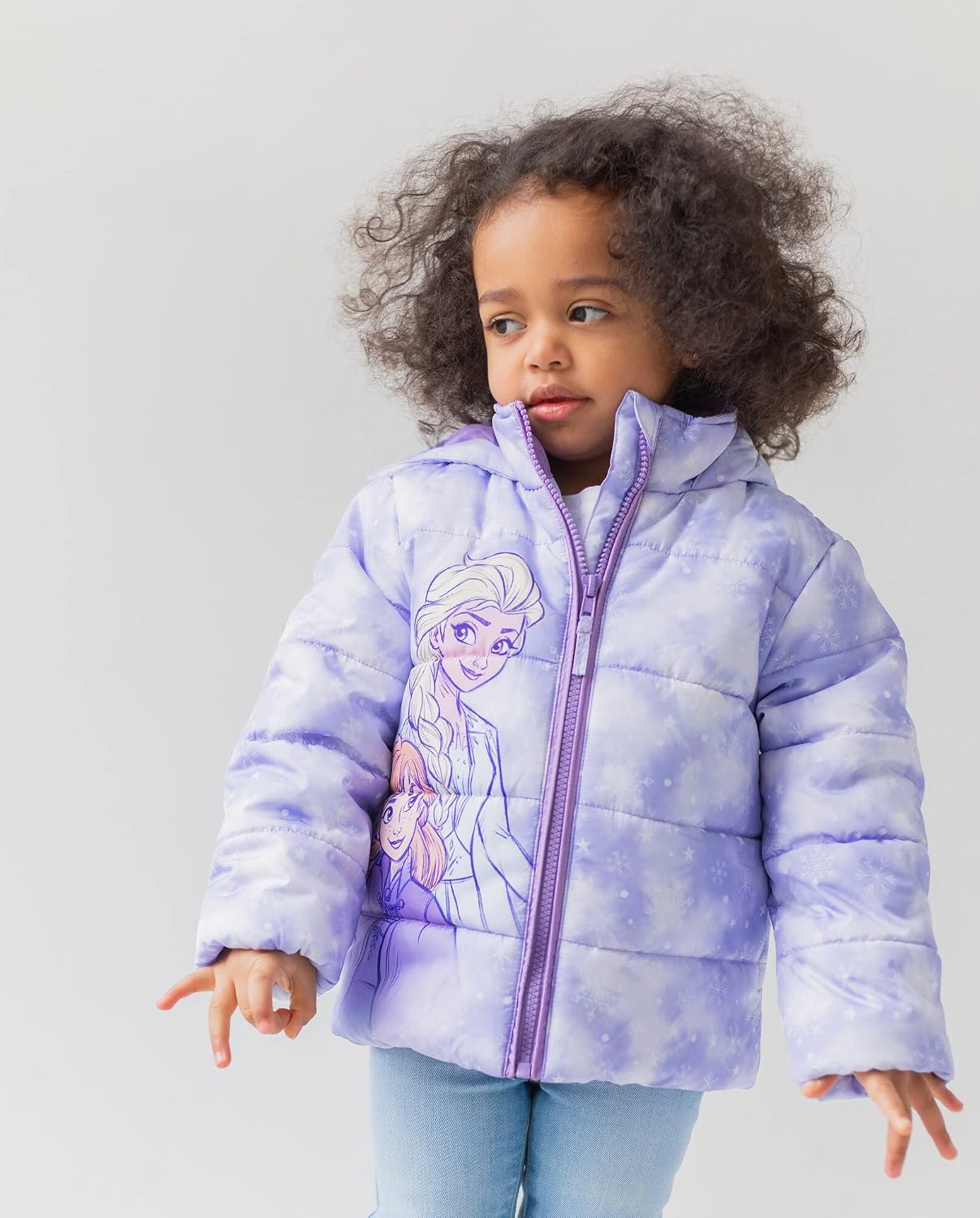 Disney Frozen Girls Zip Up Puffer Jacket Toddler to Little Kid Sizes (2T - 7-8)