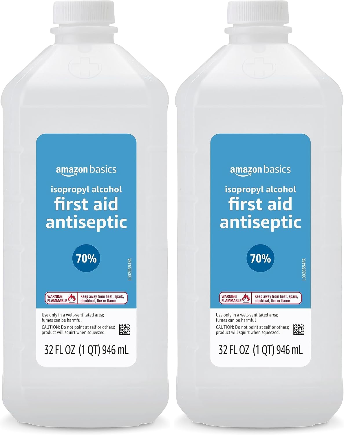 Amazon Basics 70% Isopropyl Alcohol First Aid Antiseptic for Treatment of Minor Cuts and Scrapes, Unscented, 32 Fl Oz (Pack of 2) (Previously Solimo)