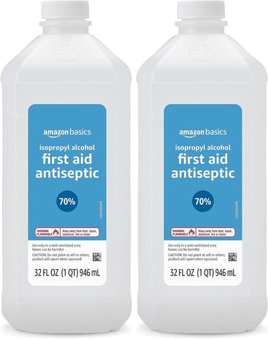 Amazon Basics 70% Isopropyl Alcohol First Aid Antiseptic for Treatment of Minor Cuts and Scrapes, Unscented, 32 Fl Oz (Pack of 2) (Previously Solimo)