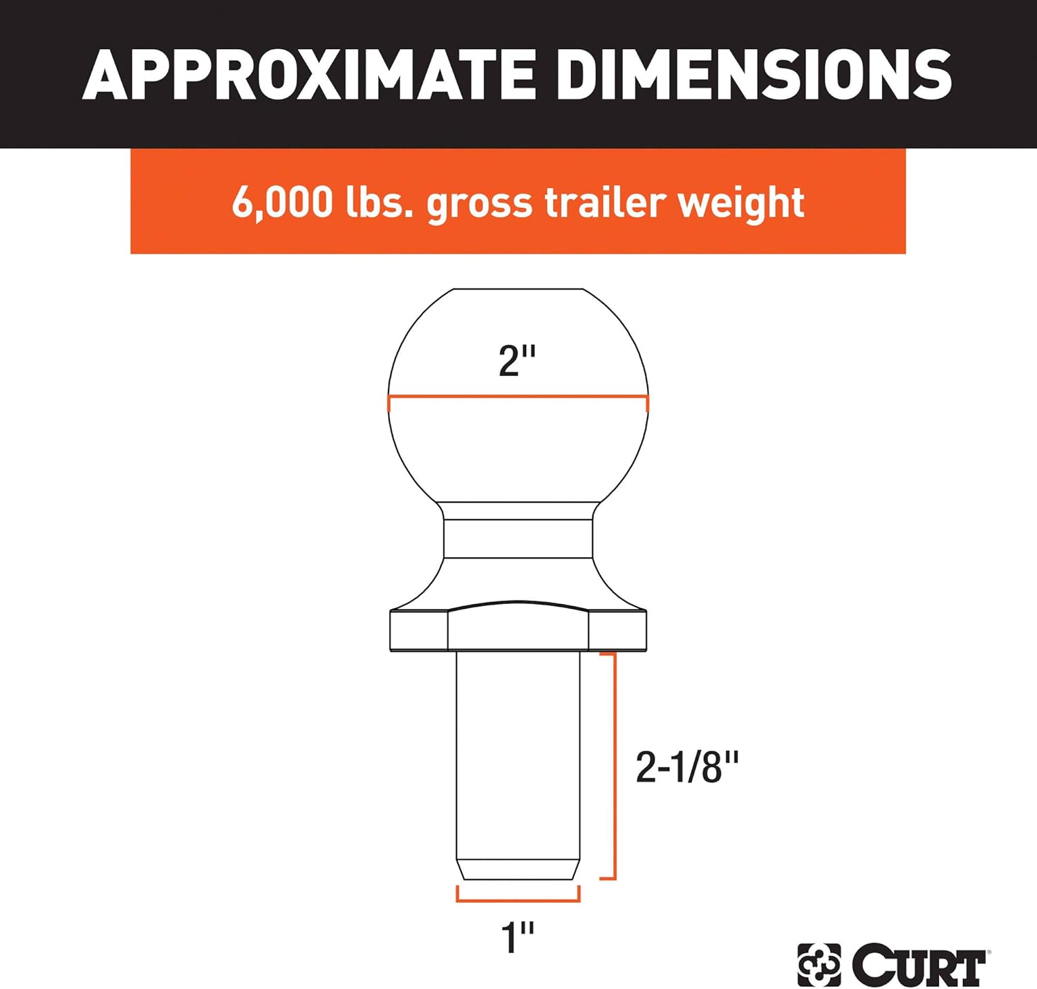 CURT 40004 Chrome Trailer Hitch Ball, 6,000 lbs, 2-Inch Diameter, 1 x 2-1/8-Inch Shank