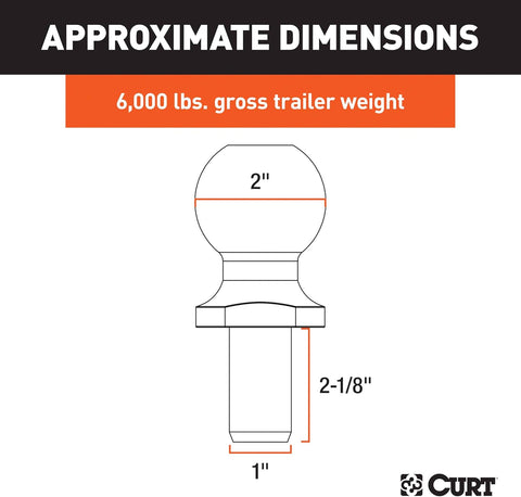 CURT 40004 Chrome Trailer Hitch Ball, 6,000 lbs, 2-Inch Diameter, 1 x 2-1/8-Inch Shank
