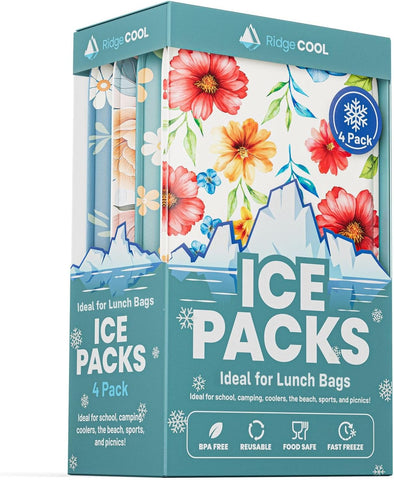 4 Pack Slim Ice Packs for Lunch Boxes, Reusable Kids Cold Packs for Coolers