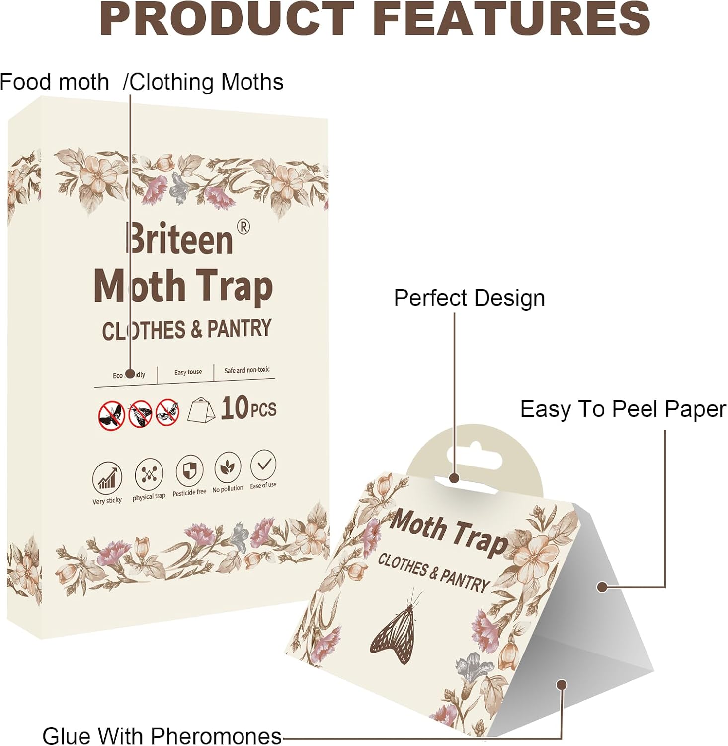 Pantry Moth Traps 10-Pack Safe and Effective for Food and Clothing- Glue Traps with Pheromones for Wool Closet Carpet Food and Cupboard K01