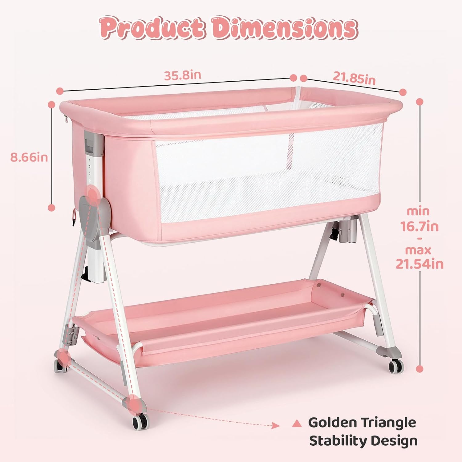 Cowiewie Bassinet Bedside Sleeper, Pink and White