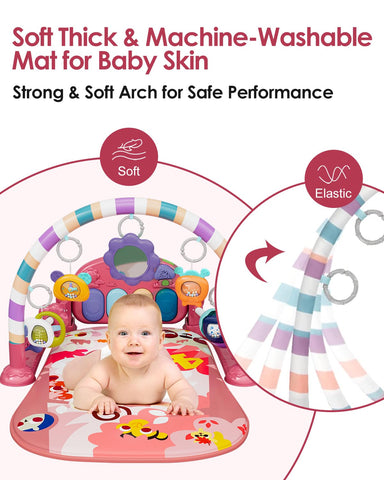 dearlomum Pink Tiger Theme Baby Play Mat Gym with Kick & Play Piano