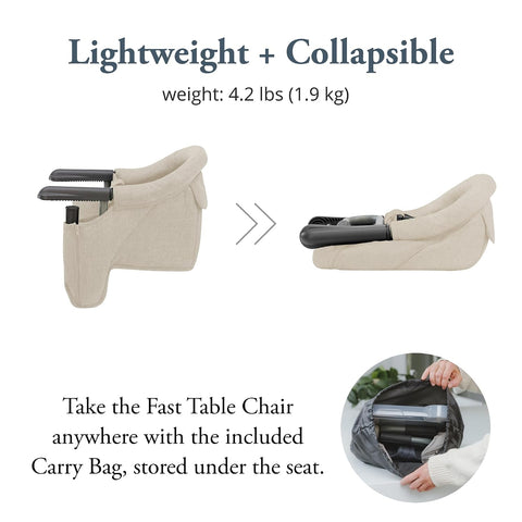 Inglesina Fast Table Chair, Desert Beige - Portable Baby High Chair - for Babies & Toddlers up to 37 lbs - Collapsible - Fits Tables 0.8'' to 3.5'' Thick - Compact & Easy to Use - Travel Bag Included