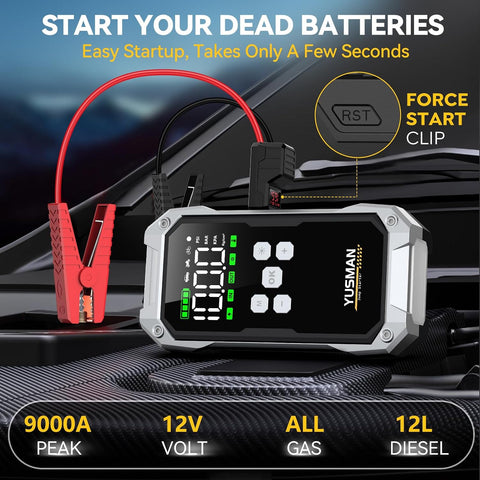 YUSMAN Jump Starter with Air Compressor, 9000A 160PSI Battery Booster Pack
