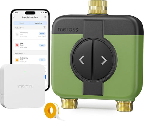 meross WiFi Water Timer for Garden Hose, Rain Skip, Remote Control, IP65