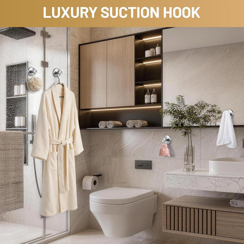 Large Suction Cup Hooks, Heavy Duty 15lb Holds Towel & Robe, No-Drill Shower Bathroom Hooks for Tile Wall Glass Mirror, Mounts on Smooth Non-Porous Surfaces (2 Pack, Brushed Nickel)