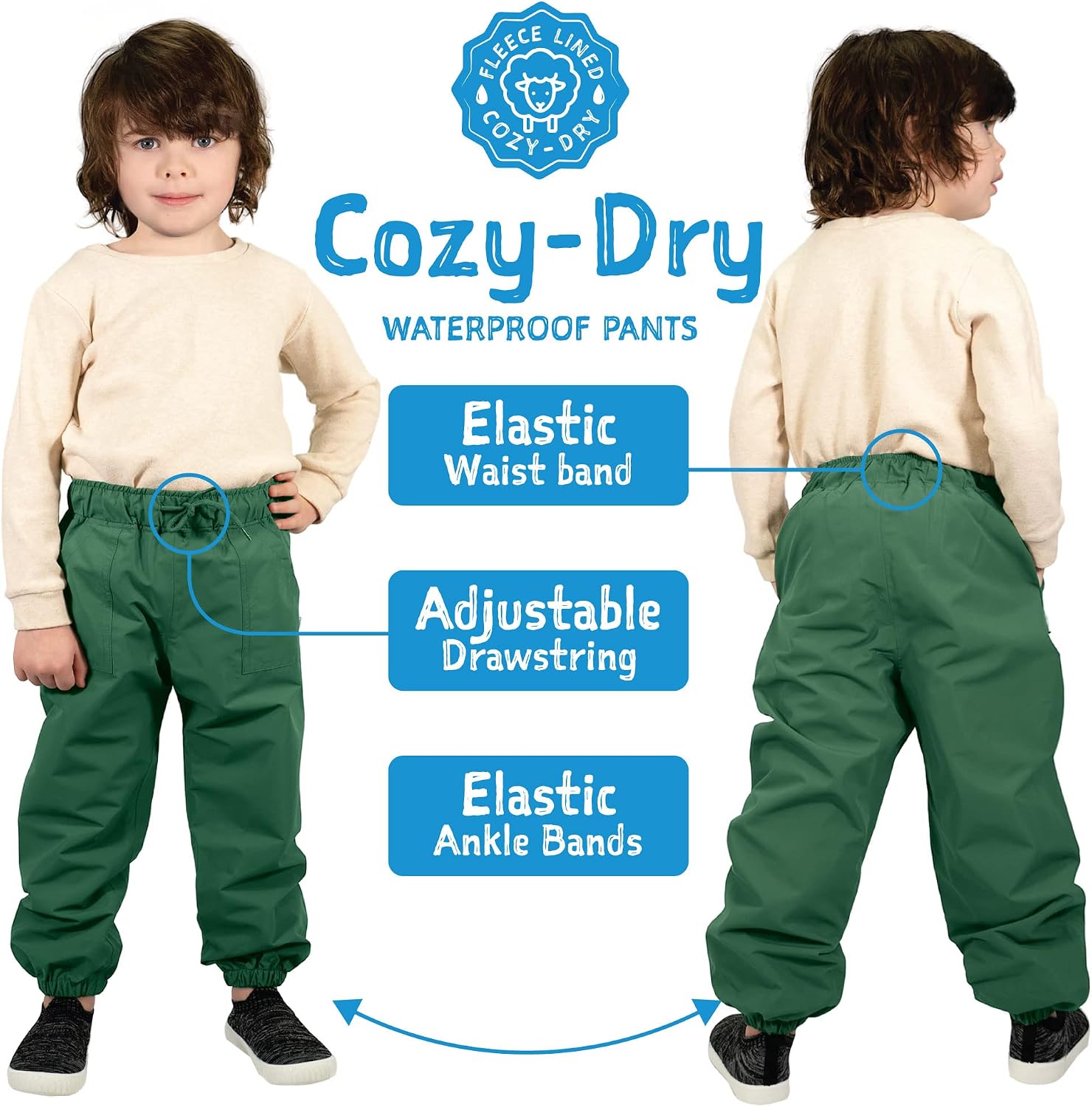 JAN & JUL Cozy-Dry Rain & Snow Pants for Toddlers