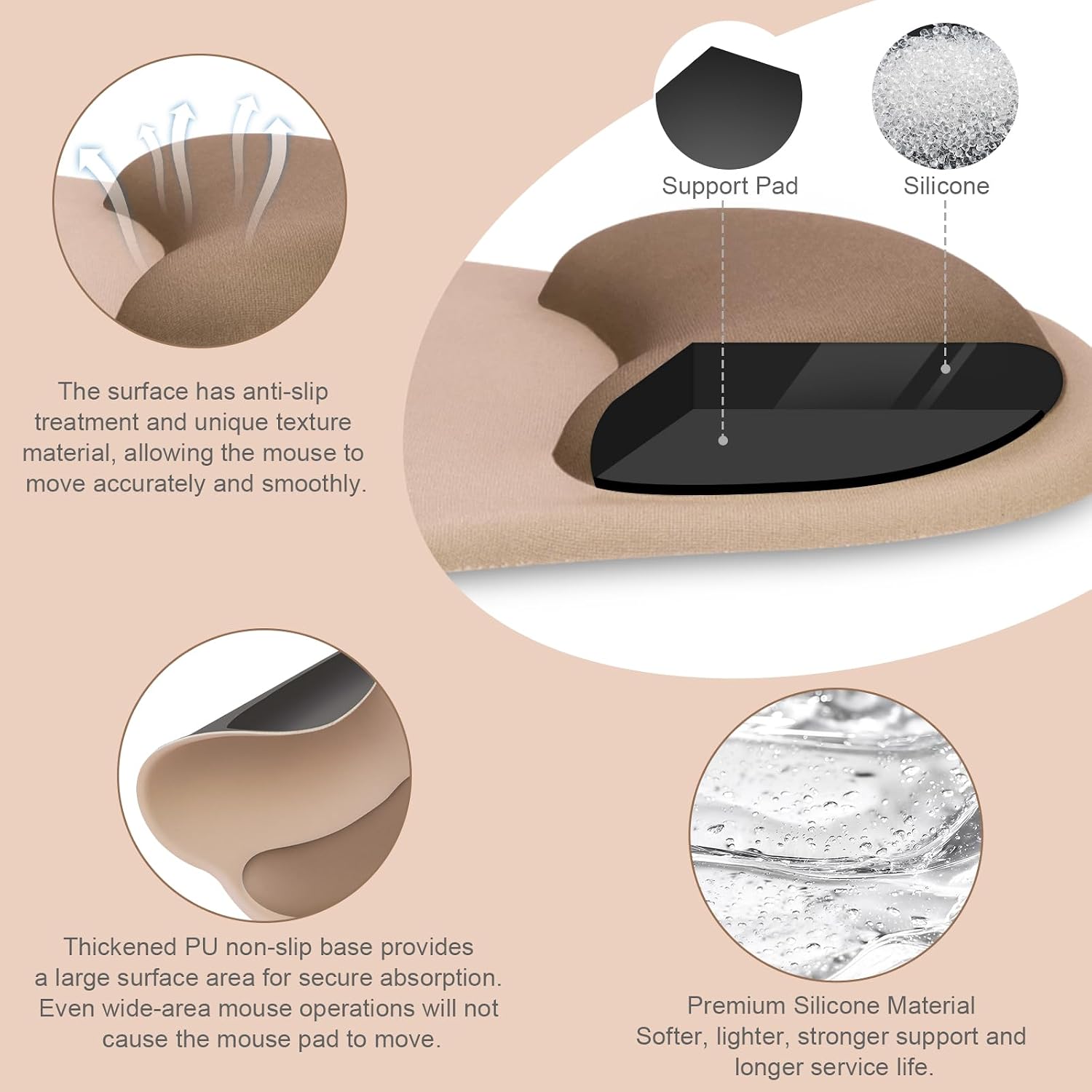 MOSISO Wrist Rest Support for Mouse Pad&Keyboard Set, Mocha