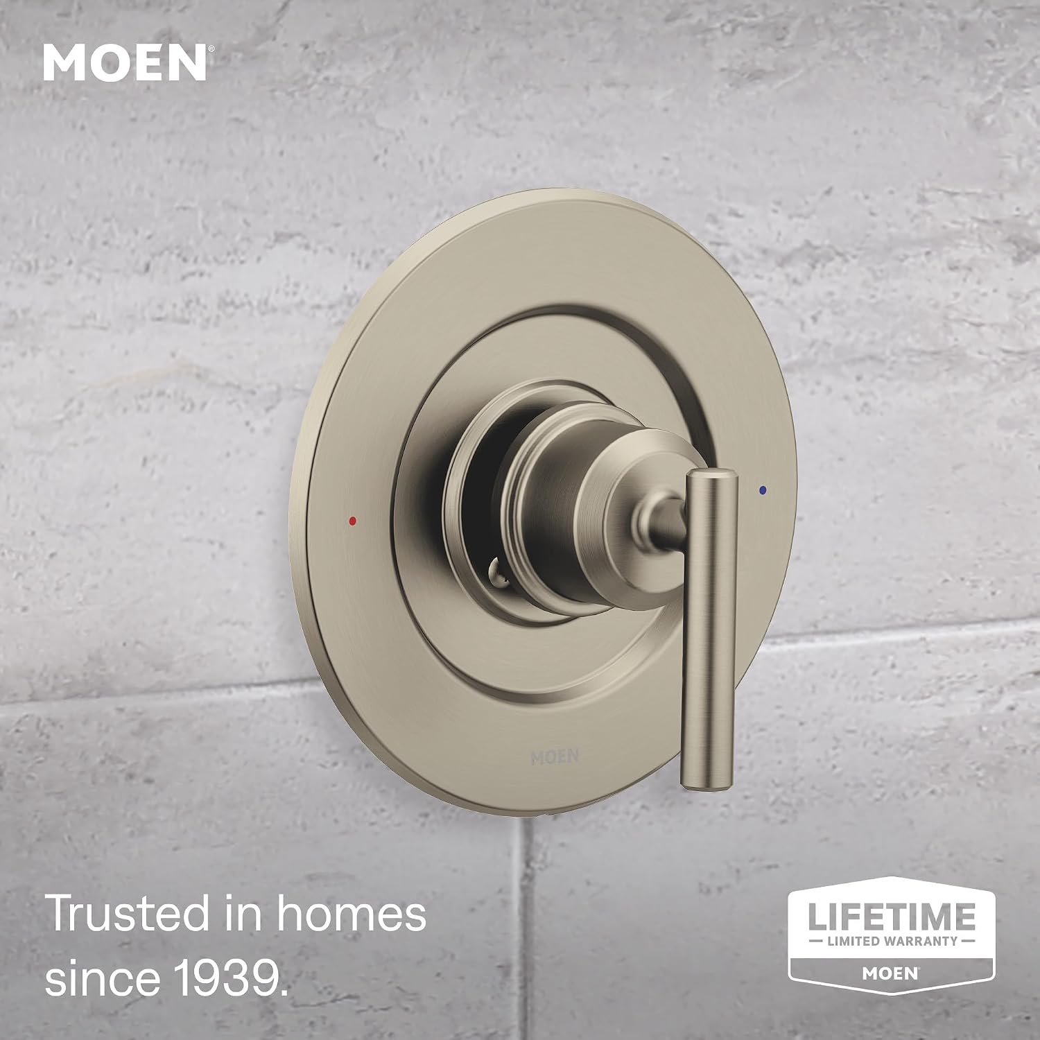 Moen Gibson Brushed Nickel Eco-Performance Modern Shower Trim Featuring Bathroom Showerhead and Lever Handle, Posi-Temp Valve Required, T2902EPBN