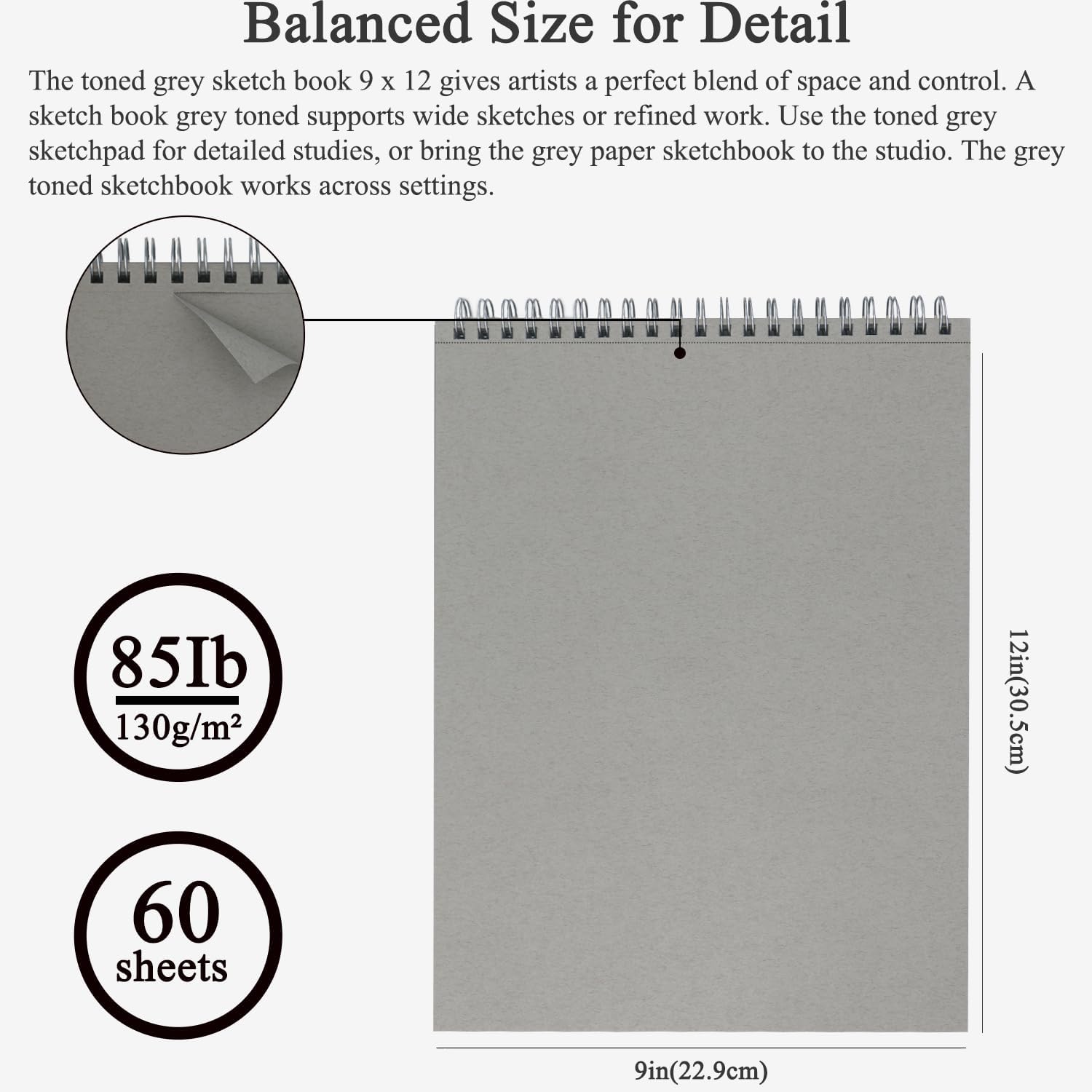 Fuxi Toned Gray Sketchbook 9 x 12, 60 Sheets, 85 lb/130gsm