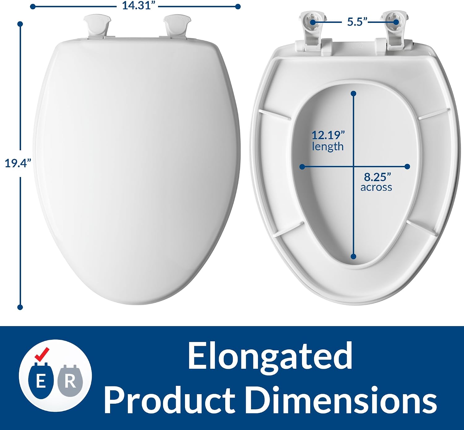 Bemis 7300EC Toilet Seat, Removes for Easy Cleaning, Durable Plastic, Made in USA, Elongated, White