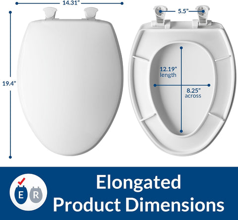 Bemis 7300EC Toilet Seat, Removes for Easy Cleaning, Durable Plastic, Made in USA, Elongated, White