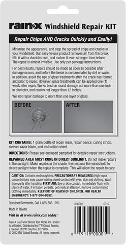 RainX Fix a Windshield Do it Yourself Windshield Repair Kit, for Chips, Cracks, Bulll's-Eyes and Stars