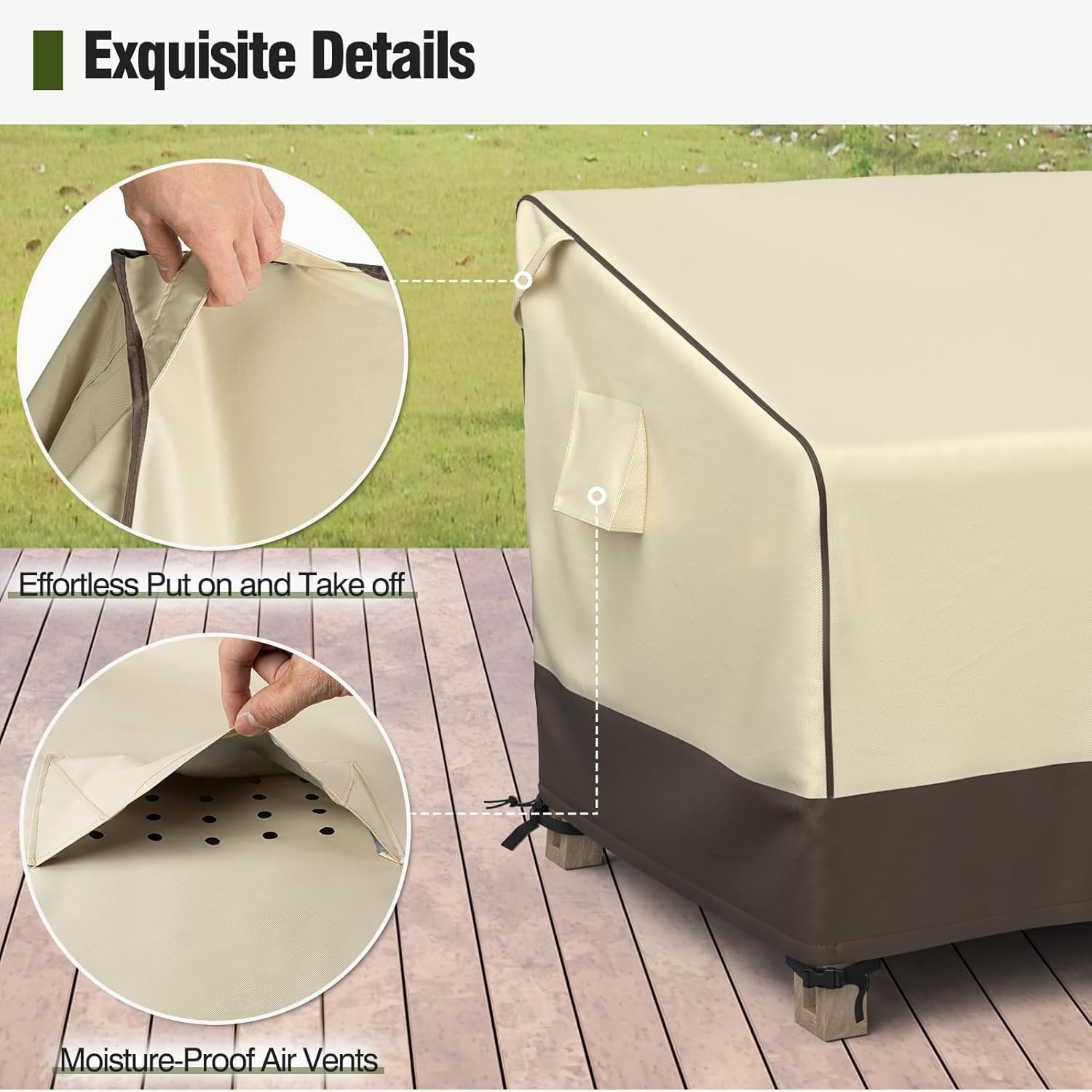 MR. COVER 4-Seater Outdoor Couch Cover Waterproof, 104 Inch Patio Furniture Covers Waterproof with All Weather Protection, Heavy Duty Outdoor Sofa Covers with Air Vent and Handles, Brown & Khaki