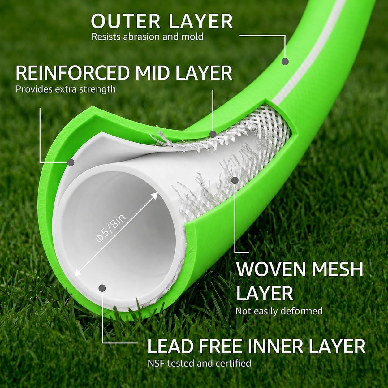 UNCO- Hybrid Polymer Leader Garden Hose, 5/8" ID x 6 FT, 3/4" Fittings