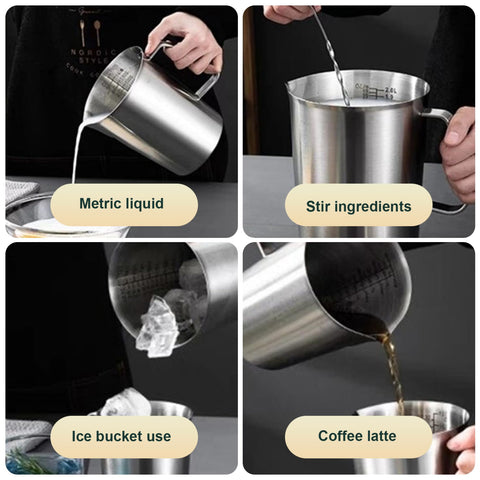 Stainless Steel Measuring Cups 34 Oz Liquid Measuring Cups ML/Ounce Scale Metal Measuring Cups with Lid Induction/Gas Stove Heating for Kitchen, Liquid Measuring Cups