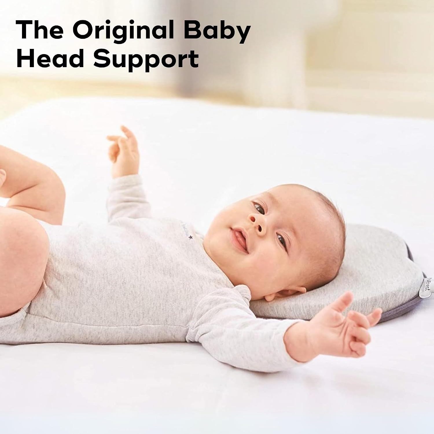 Babymoov Lovenest Baby Head Support, Soft Infant Support for Supervised Awake Time, Stroller & Bouncer Use, Breathable Fabric, Lightweight Newborn Support, Grey