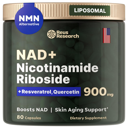 Reus Research NMN Supplement Alternative - Liposomal Nicotinamide Riboside, Resveratrol, Quercetin by Reus Research - High Purity NAD Supplement for Anti-Aging, Energy, Focus - 80 Capsules