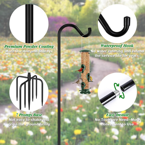 FEED GARDEN 76'' Bird Feeder Pole, 7-Prong Base Shepherds Hook for Outdoor