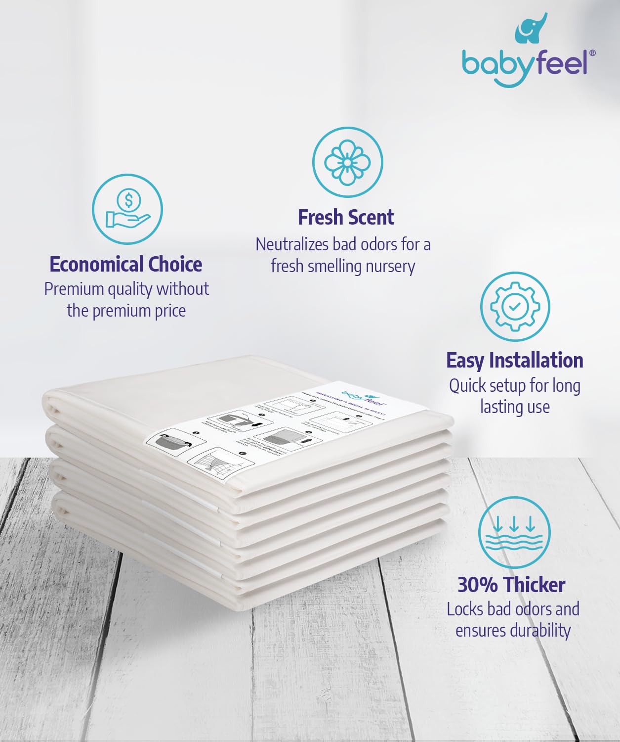 Babyfeel Refill Bags Compatible with DEKOR PLUS Diaper Pails, 4 Pack
