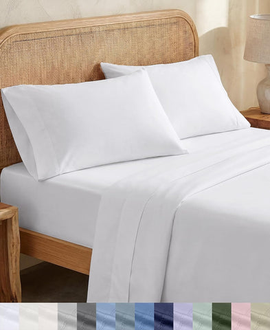 California Design Den 100% Organic Cotton Queen Sheets, 4 Pcs, Bright White