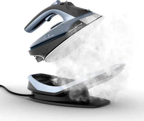 Rowenta Freemove Cordless Iron with Steam, 1600 Watts, Stainless Steel Soleplate, Rapid Heating, Portable Steamer for Clothes, Rechargeable for Wireless Ironing, Handheld Steamer Iron, Blue, DE6730