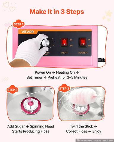 VEVOR Commercial Cotton Candy Machine, 1000W Electric Candy Floss Maker