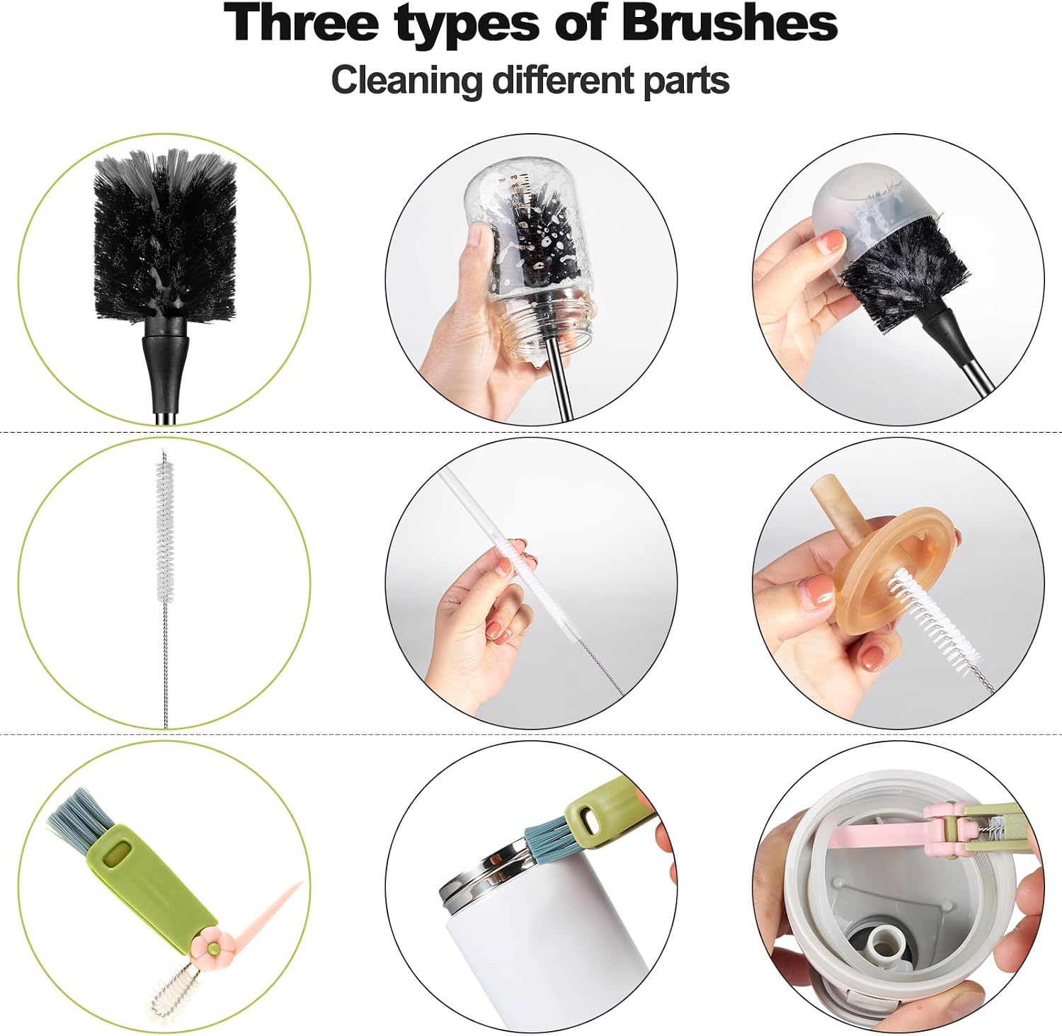 4 Pack Bottle Brush, Long Scrub Cleaning Brushes with Straw & Lid Brushes