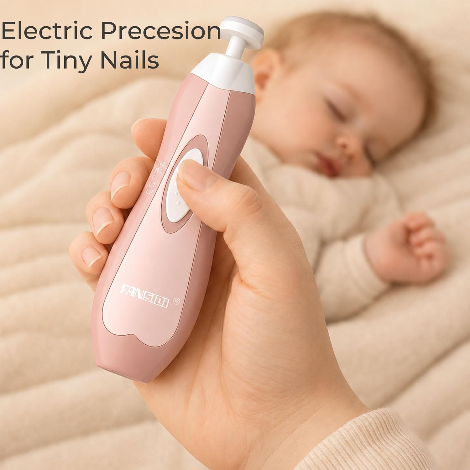 Fansidi Baby Nail Trimmer Electric, Easy & Safe Nail File for Newborn to Toddler, Whisper-Quiet Nighttime Use, Precise 4-Stage Grinding Heads, LED Light, 18-Pcs Kit, Blush Petal Pink, Baby Shower Gift