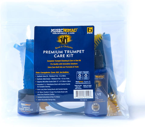 MusicNomad 6 pc. Premium Trumpet (Cornet) Cleaning & Care Kit (MN770)