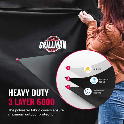 Grillman Premium Grill Cover for Outdoor Grill, BBQ Grill Cover 60 Inch- Rip-Proof, Waterproof, Top Heavy-Duty Large 60 Inch Grill Cover - Barbecue Cover & Gas Grill Covers (60"L x 28"W x 44"H, Black)