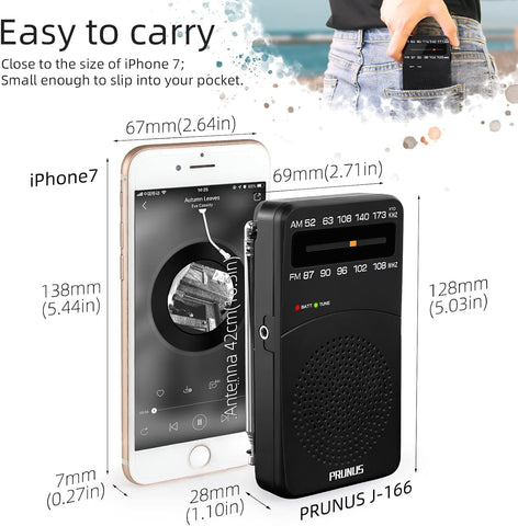 PRUNUS J-166 Portable Radio AM FM, Battery Operated Radio