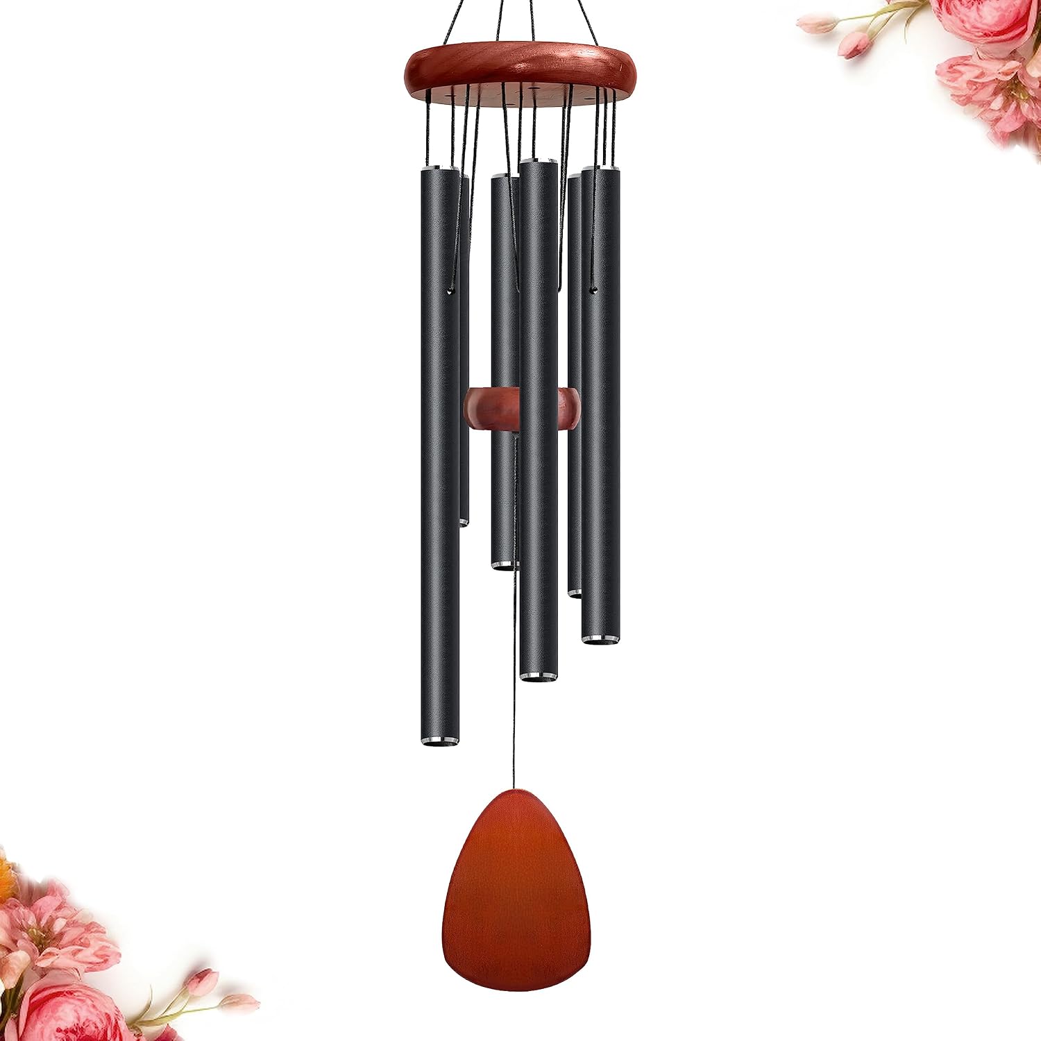 Bursvik 28" Aluminum Wind Chimes for Outside (Black), Patio Zen Decor Gift